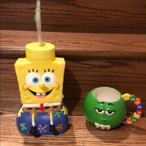 Sponge bob water juice bottle /cup & M&M mug - Picture 1 of 8